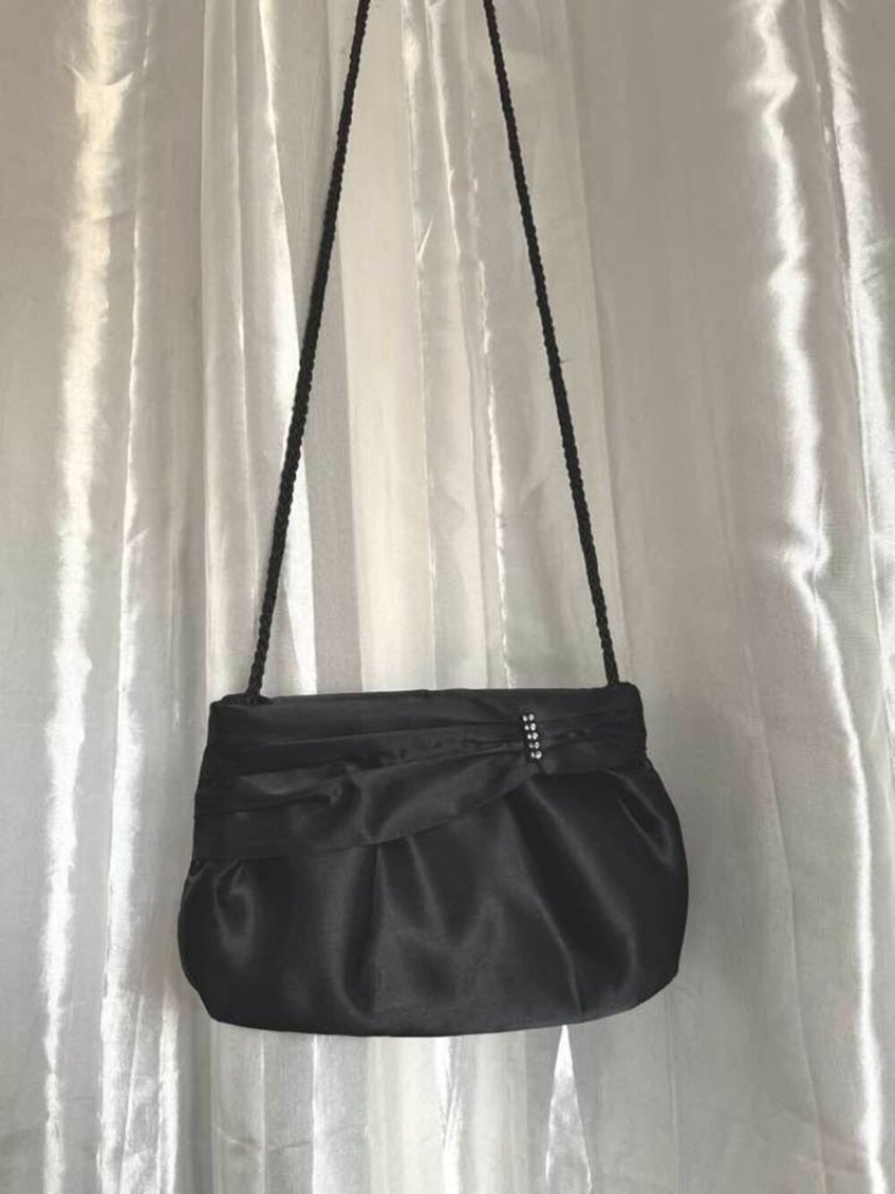 Small Black Satin Elegant Crossbody Evening Bag Vintage